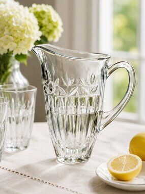 BLOCK 24% Lead Crystal Tulip Garden Pitcher 32 oz 8 Inch EUC Vintage